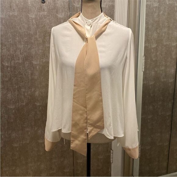 Alexis 100% silk Elegant Cream and whiteWomen's Blouse, L - Picture 3 of 10